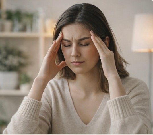 Mulher em momento de tensão emocional, representando ansiedade e estresse